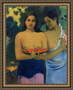 Tahitian Village Framed Paintings - Two Tahitian Women 2 by Paul Gauguin
