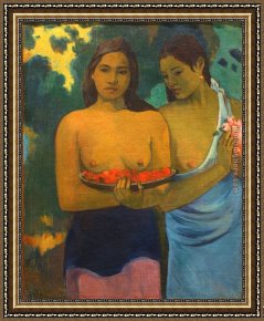 Lovers Man And Woman Framed Paintings - Two Tahitian Women by Paul Gauguin