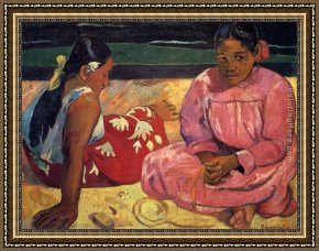 Beach Framed Paintings - Two Women on Beach by Paul Gauguin