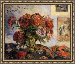 The Broken Vase Framed Paintings - Vase of Peonies by Paul Gauguin