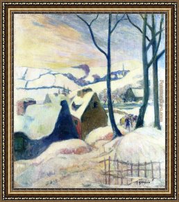 Pheasants in The Snow Framed Paintings - Village in the Snow by Paul Gauguin