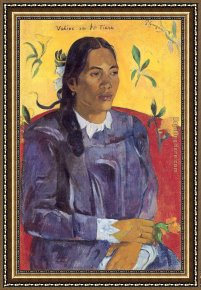 Paul Gauguin Framed Paintings - Woman with a Flower by Paul Gauguin