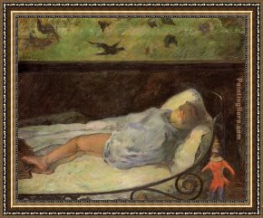 Young Girl Reading Framed Paintings - Young Girl Dreaming by Paul Gauguin
