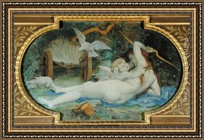 D'amour Framed Paintings - Venus Jouant avec L'Amour by Paul Jacques Aime Baudry
