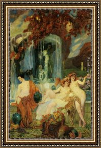 Jeune Bergere Debout Framed Paintings - Jeunes femmes a la Vasque - Allegorie de Lautomne by Paul Jean Gervais