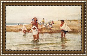 The Seashore Framed Paintings - At The Seashore by Paul Michel Dupuy