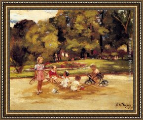 Child Framed Paintings - Children Playing In A Park by Paul Michel Dupuy