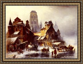 Wilhelm Velten Framed Paintings - A View Of Danzig In Winter by Paul Wilhelm Meyerheim