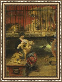 Feeding Framed Paintings - Feeding The Cubs by Paul Wilhelm Meyerheim