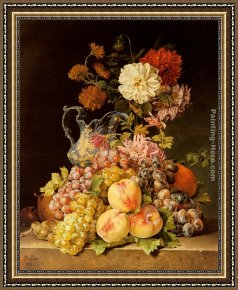 Totes Meer Mit Moabitergebirge, Abendstimmung Framed Paintings - Stilleben Mit Obst Und Blumen by Pauline Koudelka-Schmerling