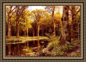 Abbey in an Oak Forest Framed Paintings - A Forest Stream by Peder Mork Monsted