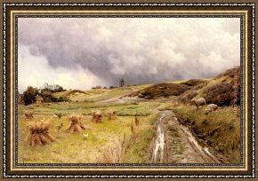Storm Framed Paintings - A Pastoral Landscape after a Storm by Peder Mork Monsted