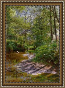Landscape with a Lake Framed Paintings - A River Landscape by Peder Mork Monsted