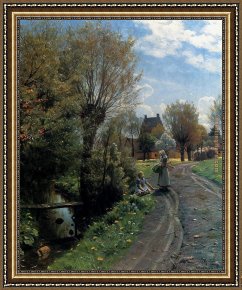 By The River, Brondbyvester Framed Paintings - By The River, Brondbyvester by Peder Mork Monsted