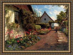 Garden Framed Paintings - In The Garden by Peder Mork Monsted