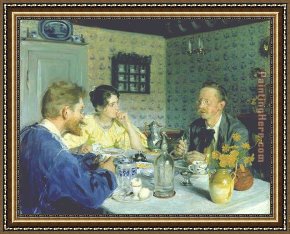 Nina Con Flor Framed Paintings - Almuerzo con Otto Benzon by Peder Severin Kroyer