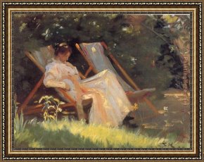 Reading a Book Framed Paintings - Marie en el jardin reading by Peder Severin Kroyer