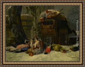 Still-life with Dead Pheasant And Hunting Bag Framed Paintings - Still Life with Dead Game and Songbirds in the Snow by Peeter Boel