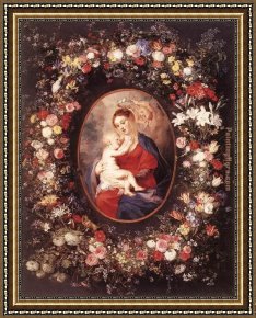 The Denying of Peter Framed Paintings - The Virgin and Child in a Garland of Flower by Peter Paul Rubens
