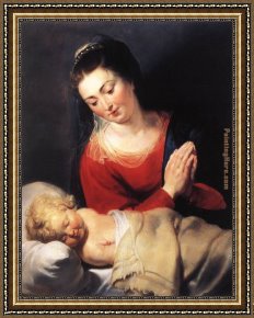 Child Framed Paintings - Virgin in Adoration before the Christ Child by Peter Paul Rubens
