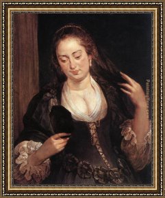 The Denying of Peter Framed Paintings - Woman with a Mirror by Peter Paul Rubens