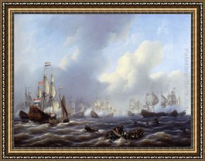 Battle Framed Paintings - The Battle Of Kamperduin by Petrus Jan Schotel