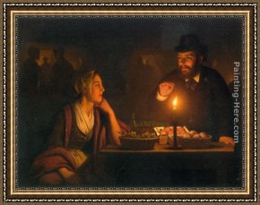 The Slave Market Framed Paintings - A Market Scene by Candle Light by Petrus Van Schendel
