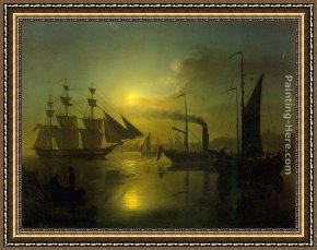 Sydney Harbour Framed Paintings - The Moonlit Harbour by Petrus Van Schendel