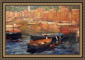 Boat Framed Paintings - Anchored Boats - Portofino by Philip Craig
