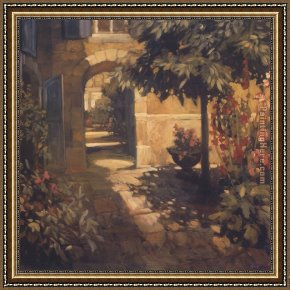 A Mediterranean Courtyard Framed Paintings - Courtyard in Provence by Philip Craig