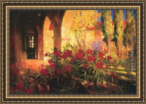 Figures in The Courtyard of a Mosque Framed Paintings - Twilight Courtyard by Philip Craig