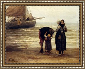 Jacob Jordaens Framed Paintings - A Fisherman's Goodbye by Philippe Lodowyck Jacob Sadee
