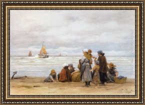 The Departure of Tobias Framed Paintings - The Departure of the Fishing Fleet by Philippe Lodowyck Jacob Sadee