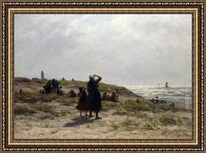 The Departure of The Fishing Fleet Framed Paintings - The Return Of The Fishing Fleet, Katwijk by Philippe Lodowyck Jacob Sadee