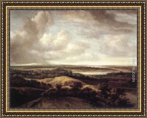 Tuscany Panorama Framed Paintings - Panorama View of Dunes and a River by Philips Koninck