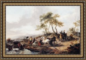 A Hunting Morn Framed Paintings - The Halt of the Hunting Party by Philips Wouwerman