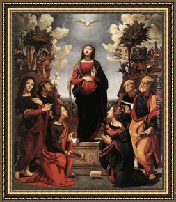 Saints Framed Paintings - Immaculate Conception with Saints by Piero di Cosimo