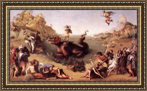 Perseus Frees Andromeda Framed Paintings - Perseus Frees Andromeda by Piero di Cosimo