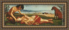Cephalus And Procris Framed Paintings - The Death of Procris by Piero di Cosimo