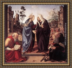 St Jerome Framed Paintings - The Visitation with Sts Nicholas and Anthony by Piero di Cosimo
