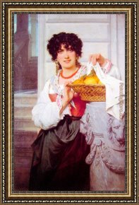 Oranges Framed Paintings - Pisan Girl with Basket of Oranges and Lemons by Pierre-Auguste Cot