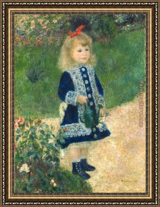 Cattle Watering at Dusk Framed Paintings - A Girl with a Watering Can by Pierre Auguste Renoir