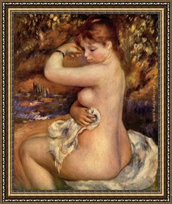 Pierre-auguste Cot Framed Paintings - After The Bath 1888 by Pierre Auguste Renoir