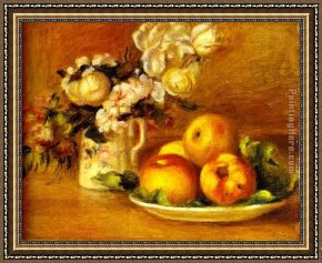 Le Vertige, Idylle Framed Paintings - Apples and Flowers (Les pommes et fleurs) by Pierre Auguste Renoir