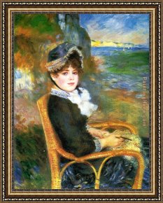 Eze-sur-mer Framed Paintings - Au bord de la mer by Pierre Auguste Renoir