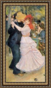 Dance The Night Away Framed Paintings - Dance at Bougival by Pierre Auguste Renoir