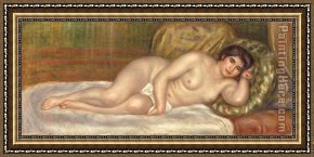 Pierre-auguste Framed Paintings - Femme nue couchee by Pierre Auguste Renoir