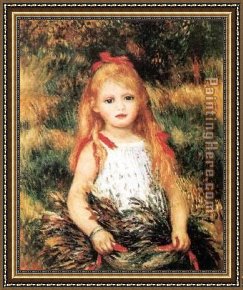 Corn Festival, (la Fiesta Del Maiz) Framed Paintings - Girl With Sheaf Of Corn by Pierre Auguste Renoir