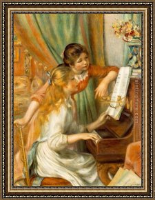 Pierre-auguste Cot Framed Paintings - Girls at The Piano by Pierre Auguste Renoir