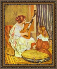 Lessons Learned by Eyears Framed Paintings - Guitar Lesson by Pierre Auguste Renoir